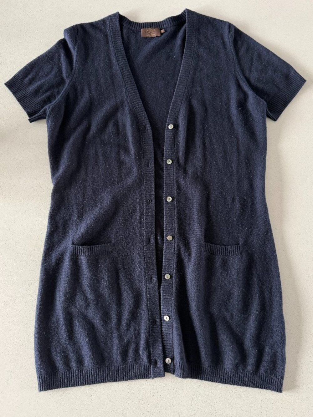 Pure Collection Navy 100% Cashmere Short Sleeve Duster Cardigan
